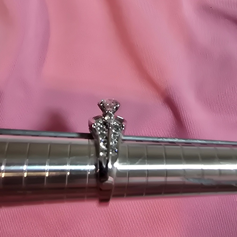 Womens CZ Round Cut Baguette Accent Bridal Ring Set Silver Tone Size 6.5 - Picture 10 of 10